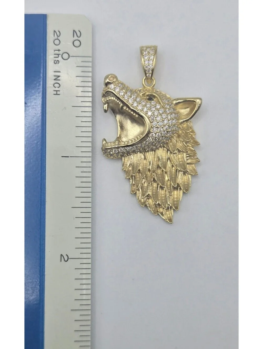 NEW Solid 925 Steling Silver 1.5CTW MOISSANITE Wolf Head Pendant, 14k Gold Over